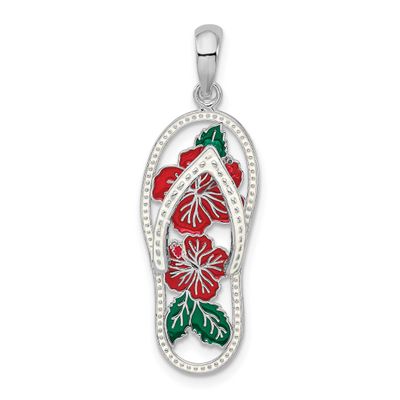 De-Ani Enameled Hibiscus Flower Flip-Flop Pendant Sterling Silver Rhodium-Plated, MPN: QC10702, UPC…