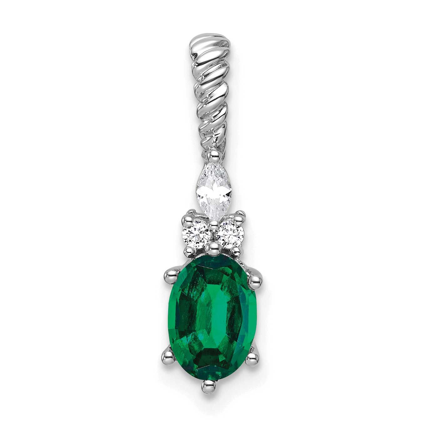 Polish Diamond and Lab Created Emerald Twisted Chain Slide 14k White Gold, MPN: PM9791-CEM-009-WAA,…