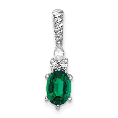 Polish Diamond and Lab Created Emerald Twisted Chain Slide 14k White Gold, MPN: PM9791-CEM-009-WAA,…