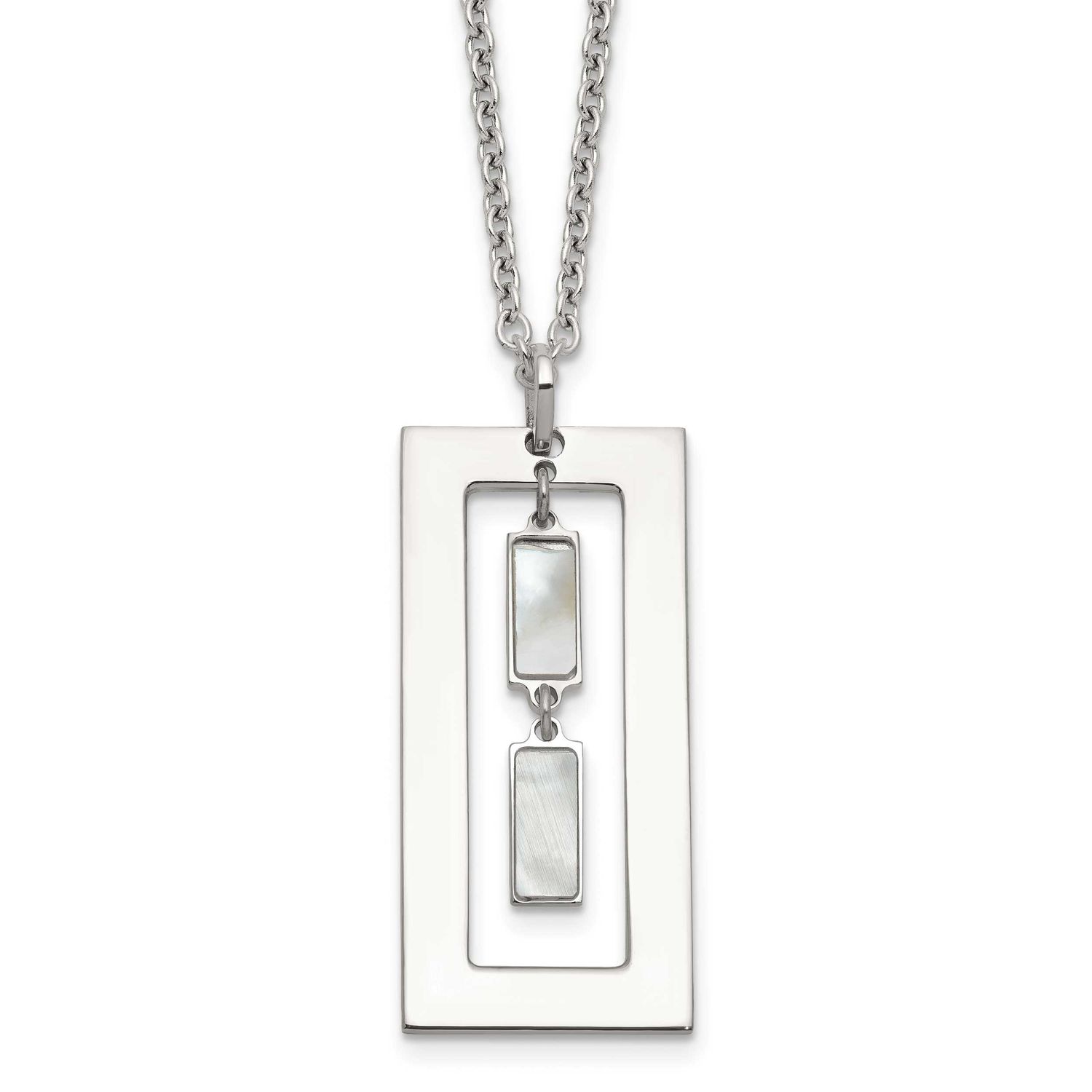 18.25 Inch Rectangle Mother of Pearl Necklace Sterling Silver, MPN: QG6984-18.25, UPC: