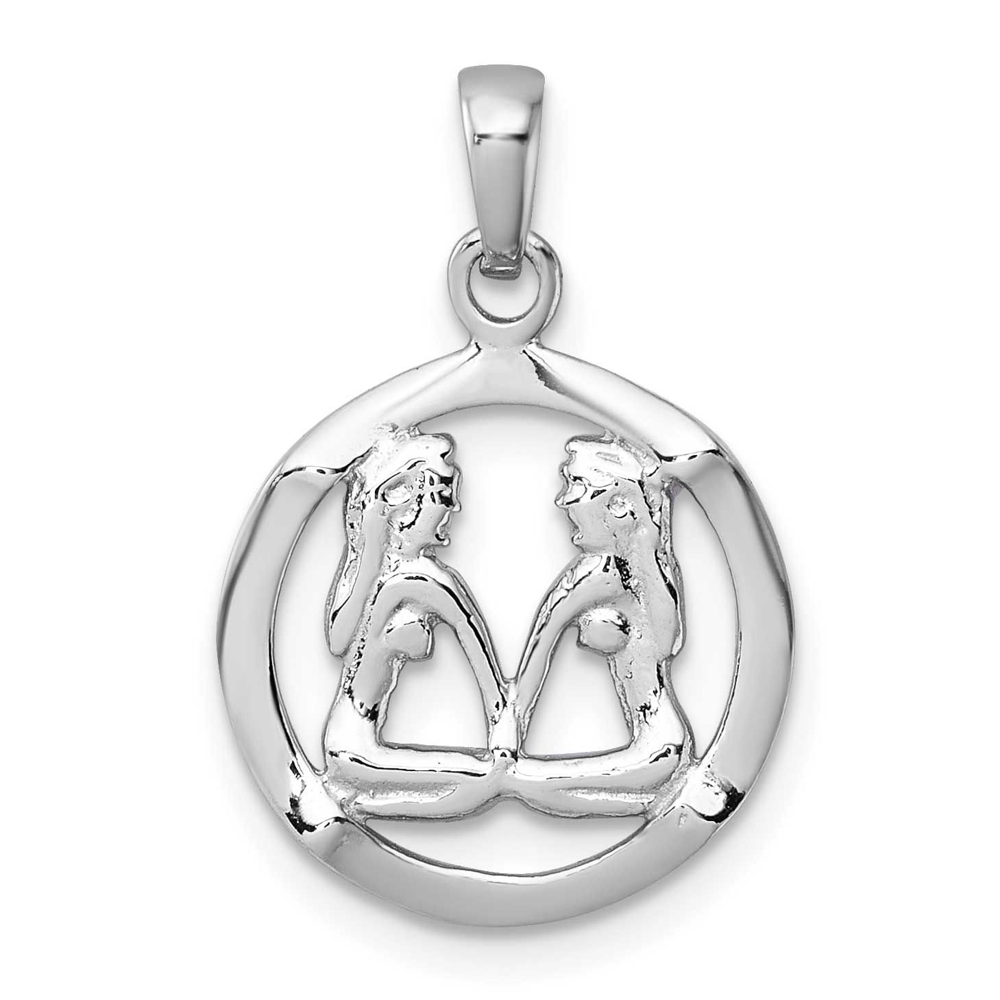 Polished Gemini Zodiac Pendant Sterling Silver Rhodium-Plated, MPN: QC11662, UPC: