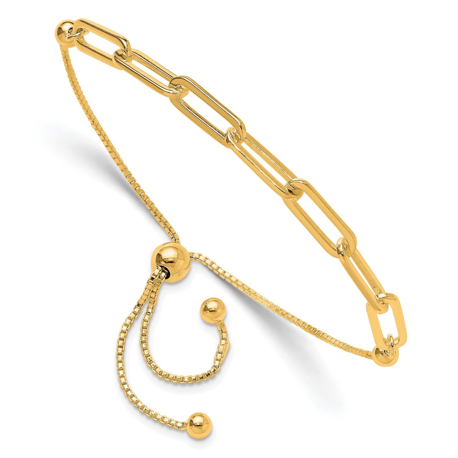 Paperclip Link Adjustable Bracelet Sterling Silver Gold-Tone Polished, MPN: QG6257GP, UPC: