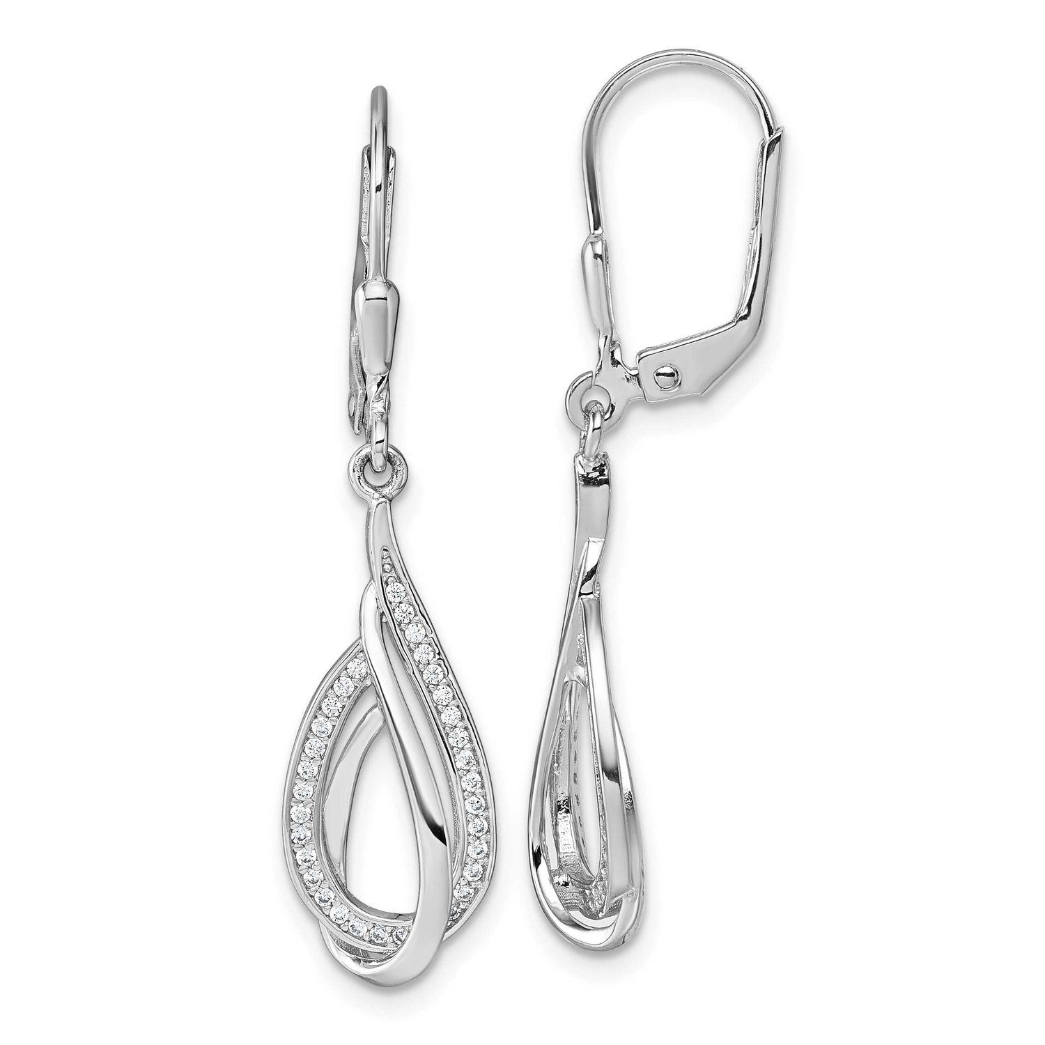 CZ Polished Tear Drop Leverback Earrings Sterling Silver Rhodium-Plated, MPN: QG7140E, UPC: