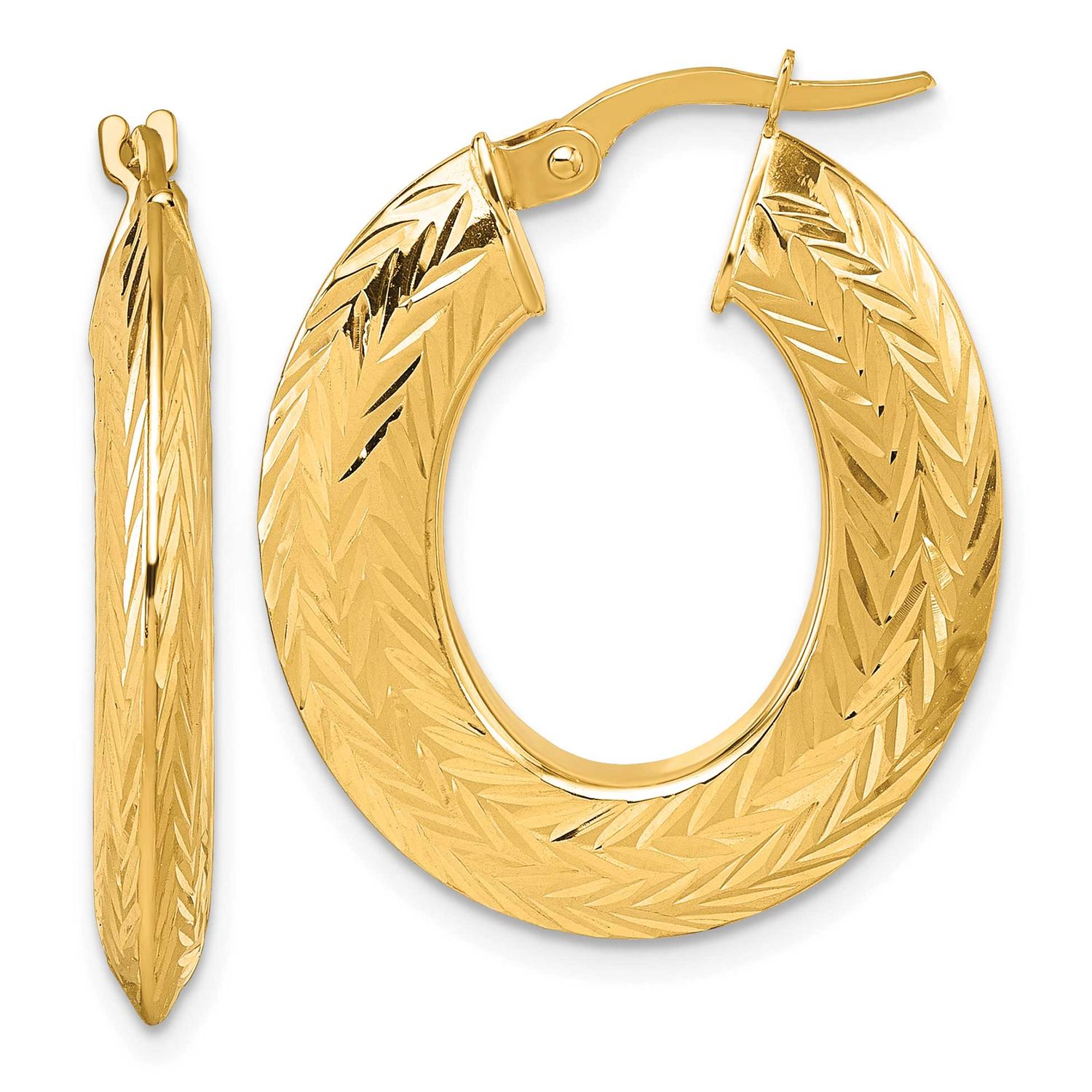 Diamond-Cut Oval Hoop Earrings 14k Gold Polished, MPN: TF2405, UPC: