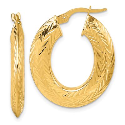 Diamond-Cut Oval Hoop Earrings 14k Gold Polished, MPN: TF2405, UPC: