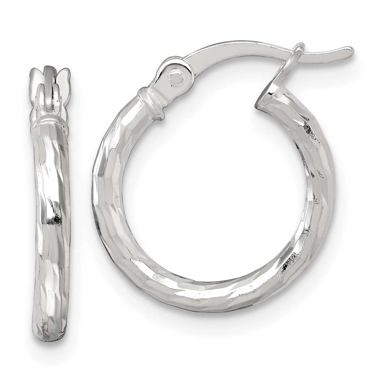 Diamond-Cut 15x2.0mm Round Hoop Earrings Sterling Silver Polished, MPN: QE17881, UPC: