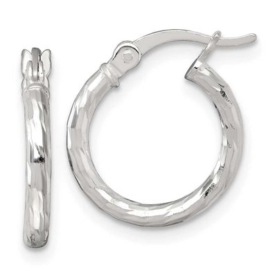 Diamond-Cut 15x2.0mm Round Hoop Earrings Sterling Silver Polished, MPN: QE17881, UPC: