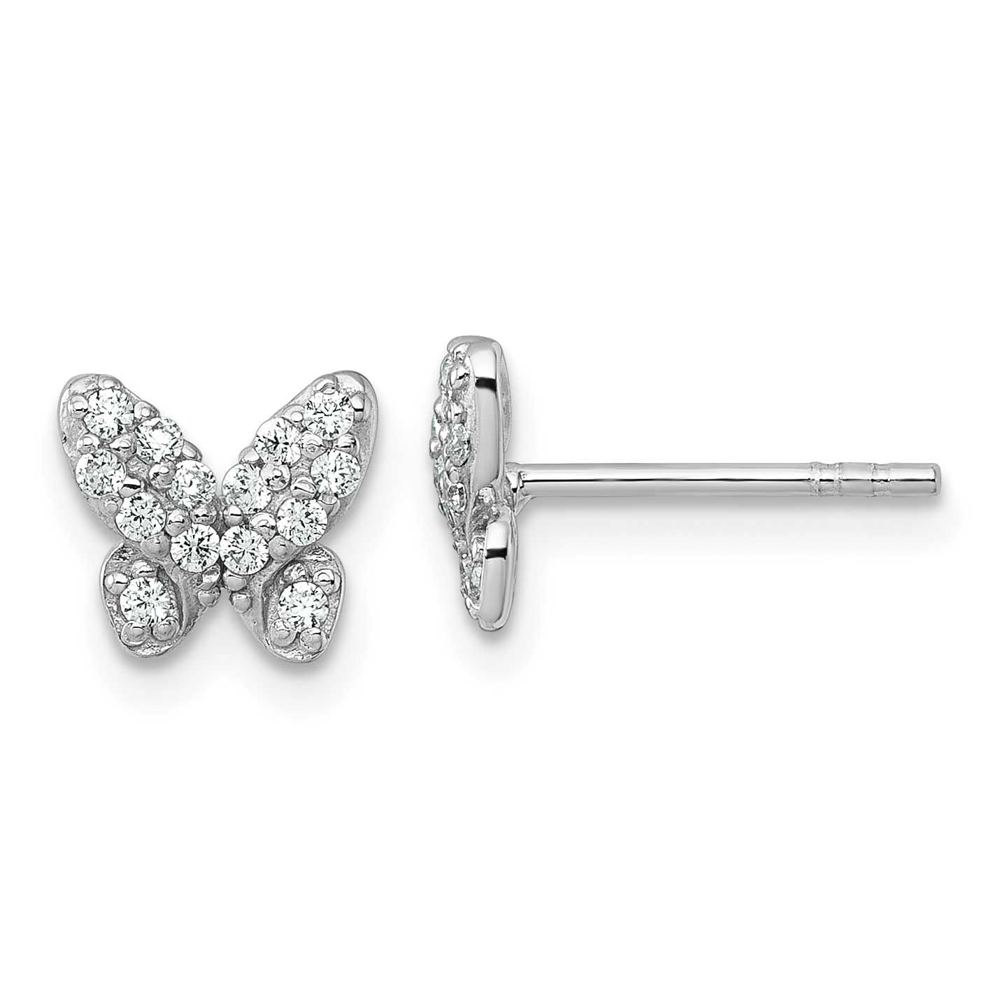 Polished CZ Butterfly Post Earrings Sterling Silver Rhodium-Plated, MPN: QG7236E, UPC: