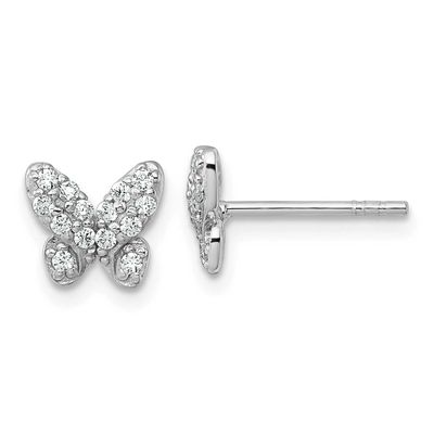Polished CZ Butterfly Post Earrings Sterling Silver Rhodium-Plated, MPN: QG7236E, UPC: