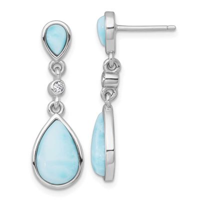 Larimar and CZ Teardrop Post Dangle Earrings Sterling Silver Rhodium-Plated, MPN: QG7187E, UPC: