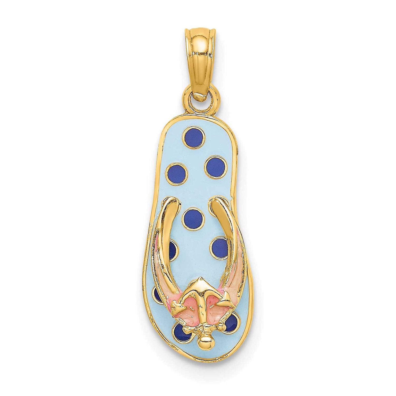 3D Enamel Anchor On Blue Polka-Dot Flip-Flop Charm 14k Gold, MPN: K6704, UPC: 637218111893