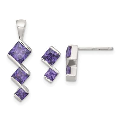 Purple CZ Pendant and Post Earring Set Sterling Silver, MPN: QST286, UPC: