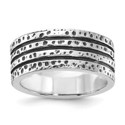 Antiqued Spotted Grooved Ring Sterling Silver Polished, MPN: QR2468, UPC: 883957250410