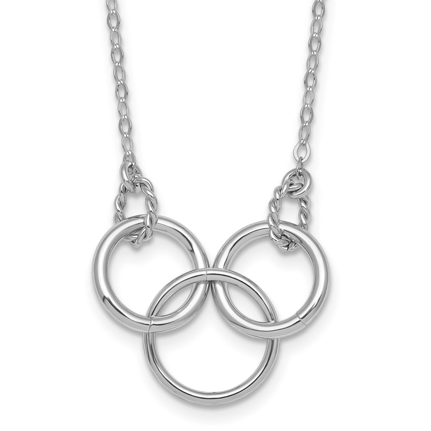 Polished Twisted Ovals/Circles 18.5 Inch with 2 Inch Extension Necklace Sterling Silver Rhodium-Pla…