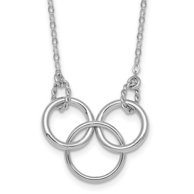 Polished Twisted Ovals/Circles 18.5 Inch with 2 Inch Extension Necklace Sterling Silver Rhodium-Pla…