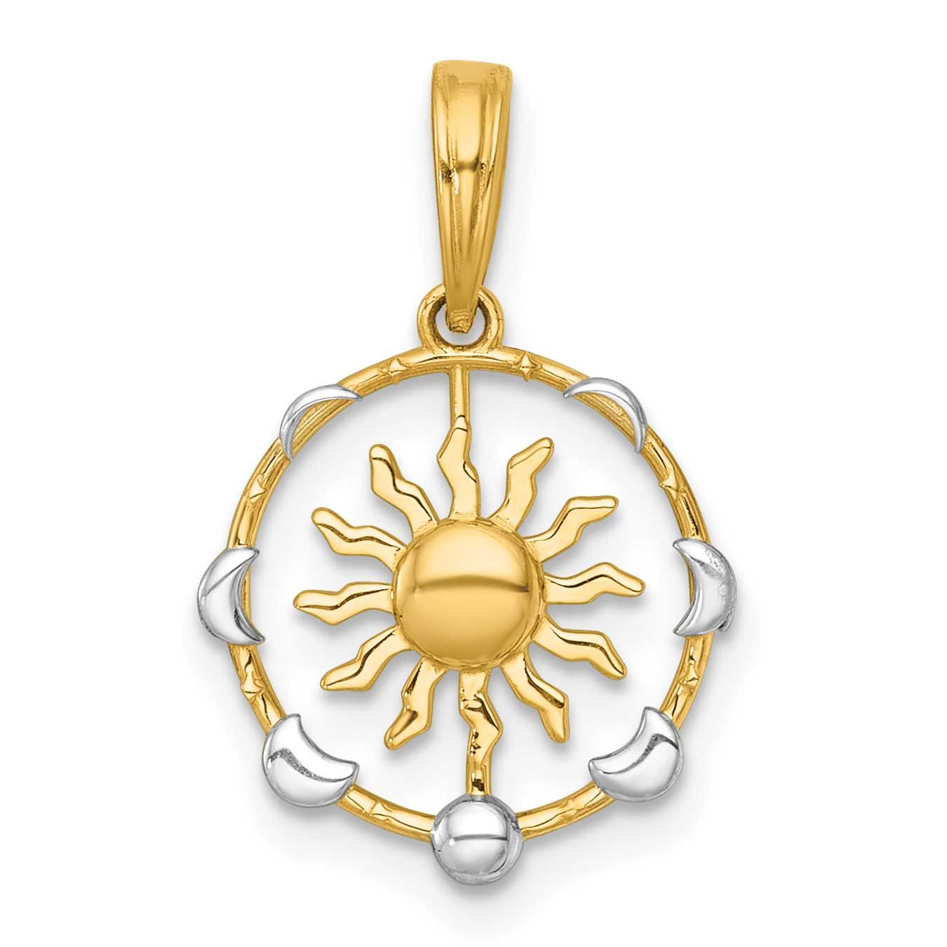 Sun with Moon Cycle Charm 14k Gold with Rhodium Polished, MPN: K10040, UPC: