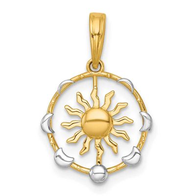 Sun with Moon Cycle Charm 14k Gold with Rhodium Polished, MPN: K10040, UPC: