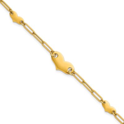Paperclip Link with Hearts 7.5 Inch Bracelet 14k Gold Polished, MPN: SF3097-7.5, UPC: