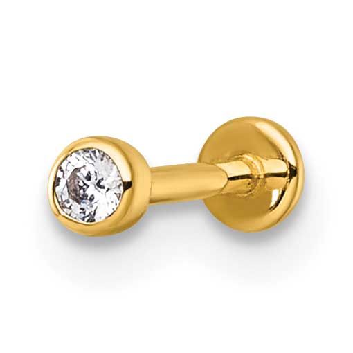 18 Gauge Polished 2.5mm Round CZ Labret Stud 14k Gold, MPN: BD303, UPC: