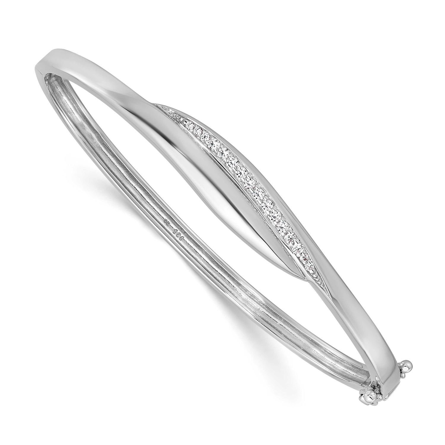 CZ Polished Hinged Bangle Sterling Silver Rhodium-Plated, MPN: QB1627, UPC: