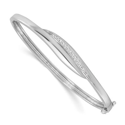 CZ Polished Hinged Bangle Sterling Silver Rhodium-Plated, MPN: QB1627, UPC: