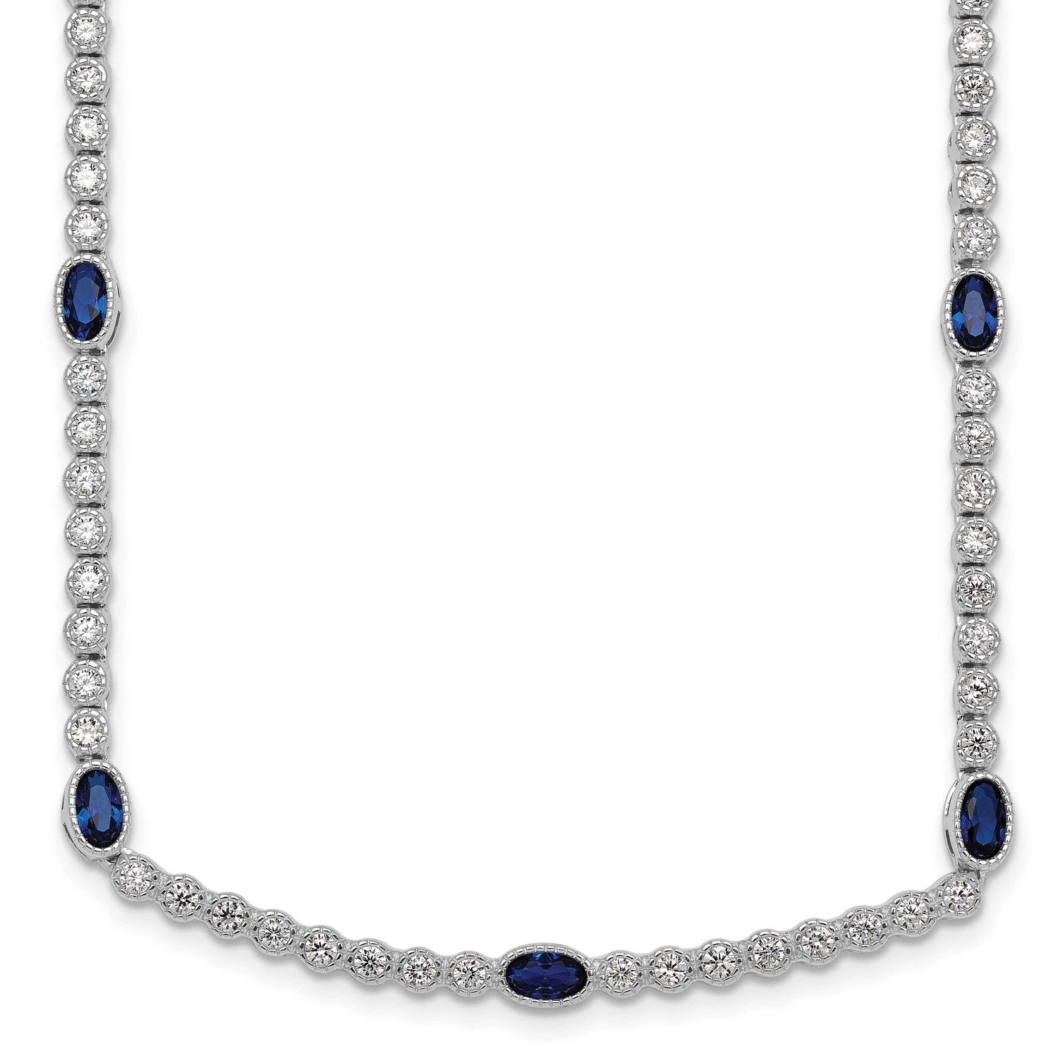 Blue and White CZ Necklace Sterling Silver Rhodium-Plated Polished, MPN: QG6997-17, UPC: