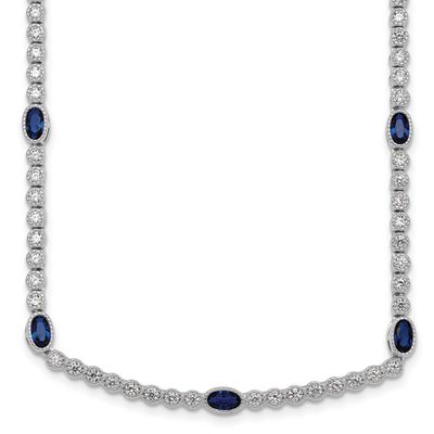 Blue and White CZ Necklace Sterling Silver Rhodium-Plated Polished, MPN: QG6997-17, UPC: