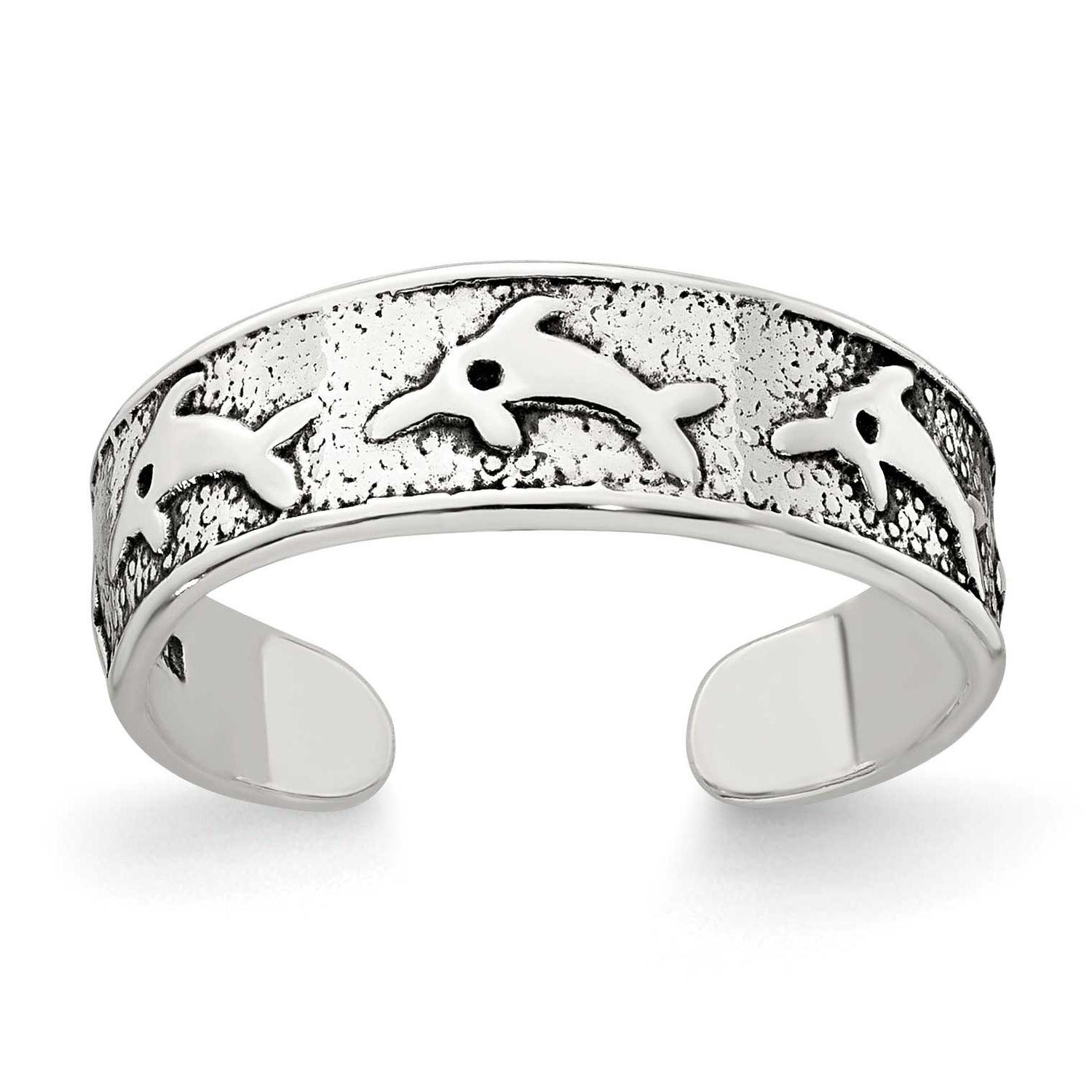 Antiqued Dolphin Toe Ring Sterling Silver Polished, MPN: QR7681, UPC: