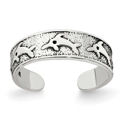 Antiqued Dolphin Toe Ring Sterling Silver Polished, MPN: QR7681, UPC:
