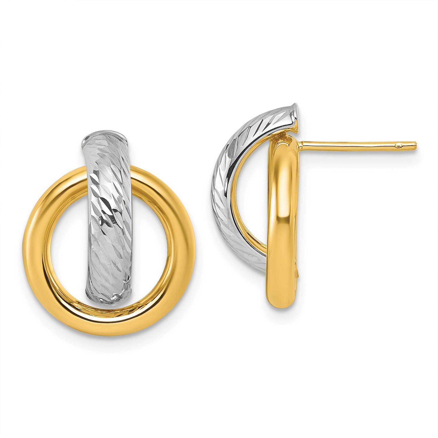 White Rhodium Polished Diamond-cut Post Earrings 14k Gold, MPN: TF2573, UPC: