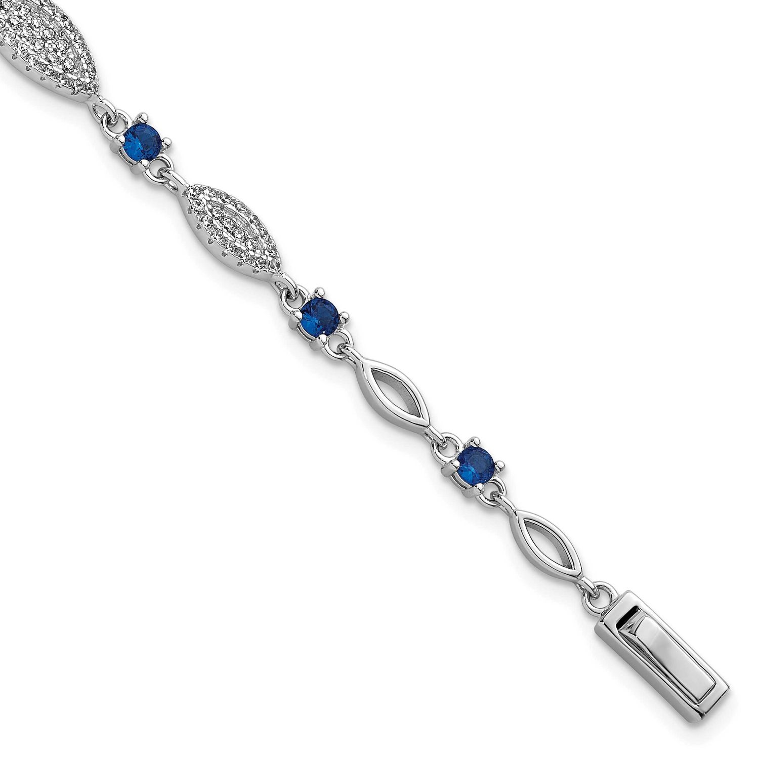 Blue and White CZ 7 Inch Bracelet Sterling Silver Rhodium-Plated, MPN: QG6874-7, UPC: