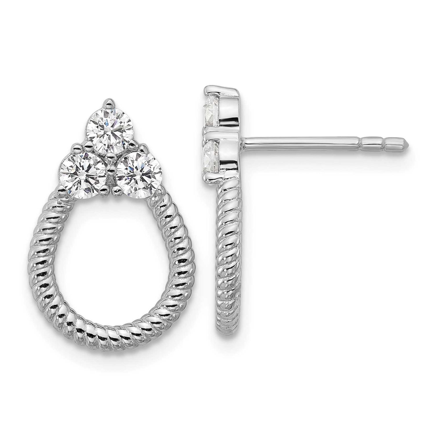 CZ Textured Post Earrings Sterling Silver Rhodium-Plated, MPN: QG7133E, UPC: