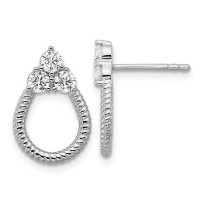 CZ Textured Post Earrings Sterling Silver Rhodium-Plated, MPN: QG7133E, UPC: