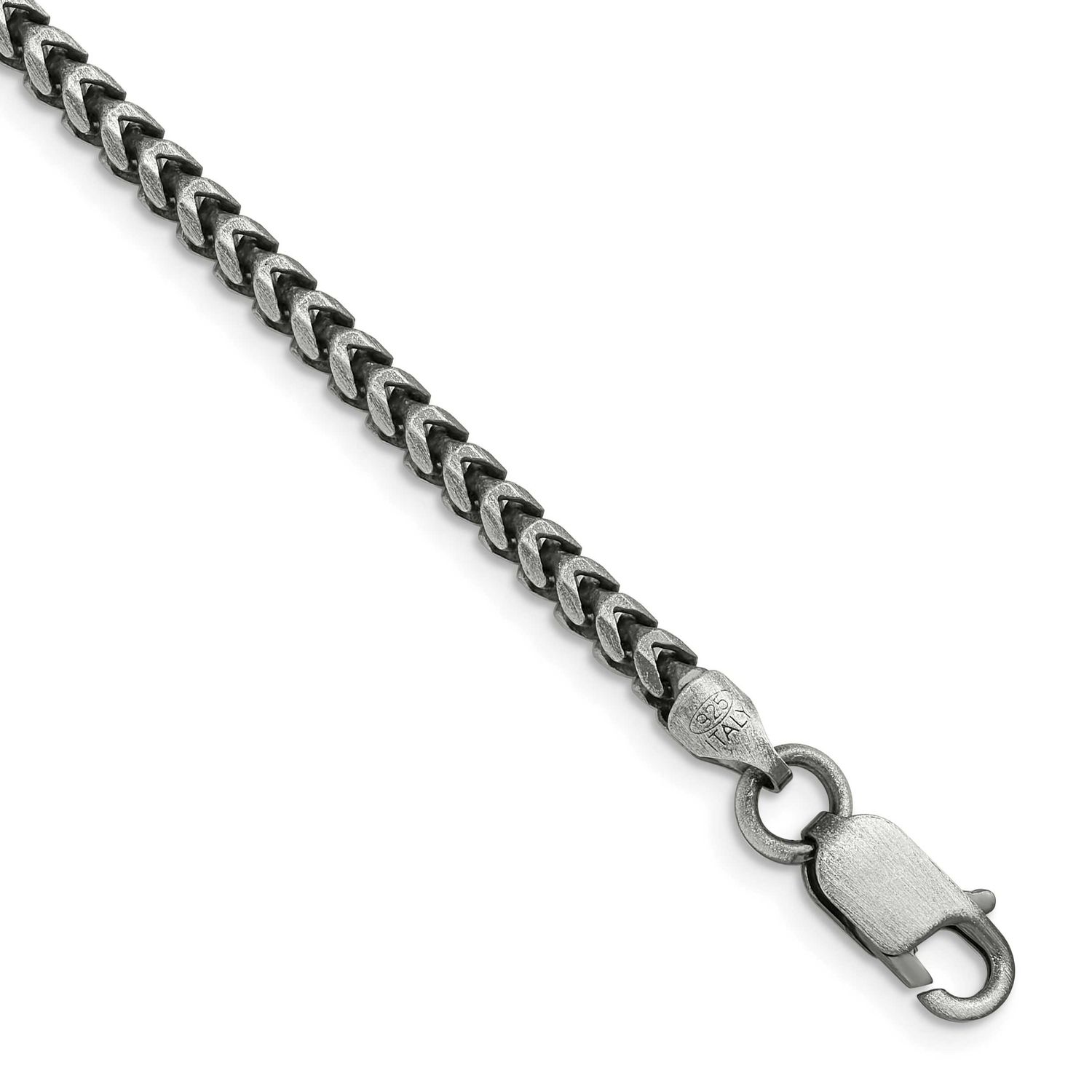 3.1mm Diamond-cut Square Franco Chain 26 Inch Sterling Silver Antiqued, MPN: QQF100A-26, UPC: