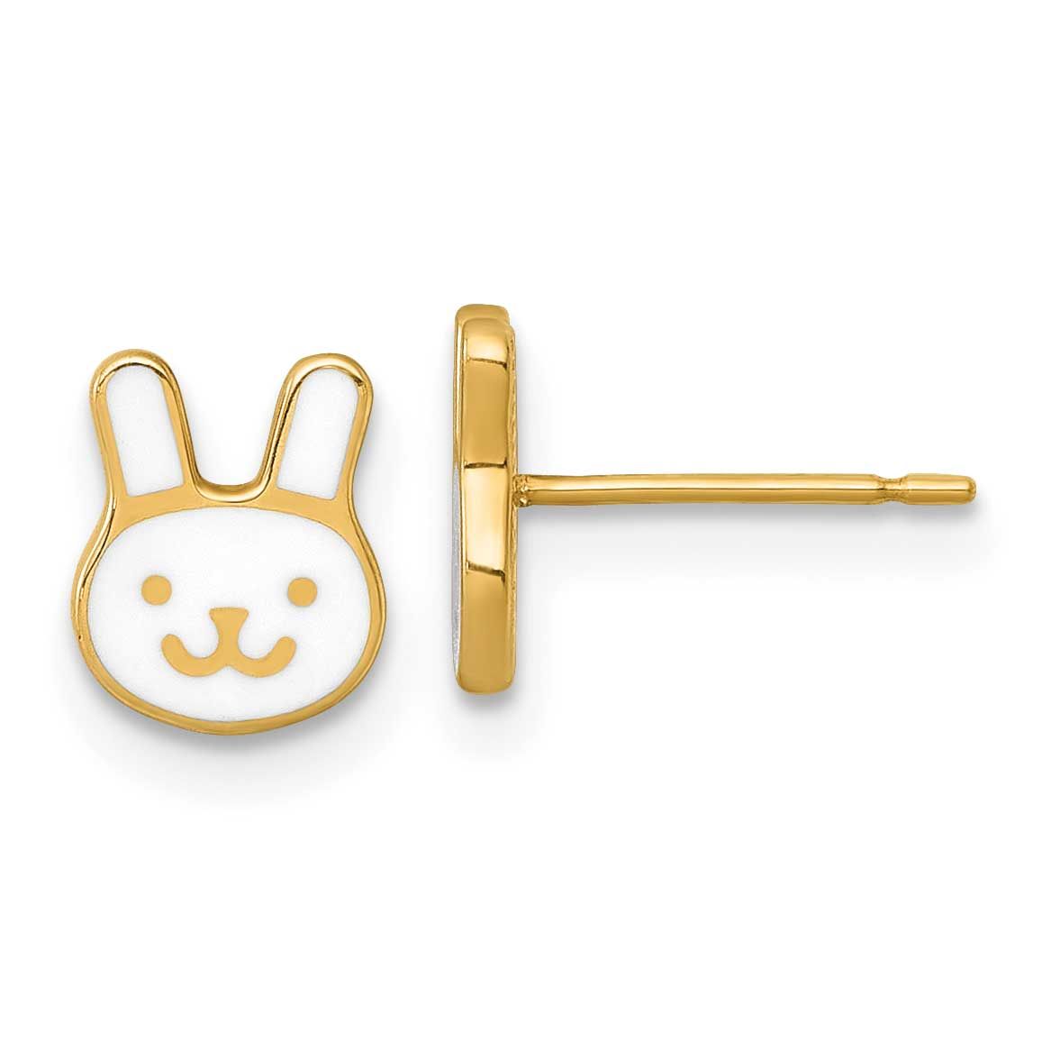 Madi K Polished White Enamel Bunny Face Post Earrings 14k Gold, MPN: GK1226, UPC: