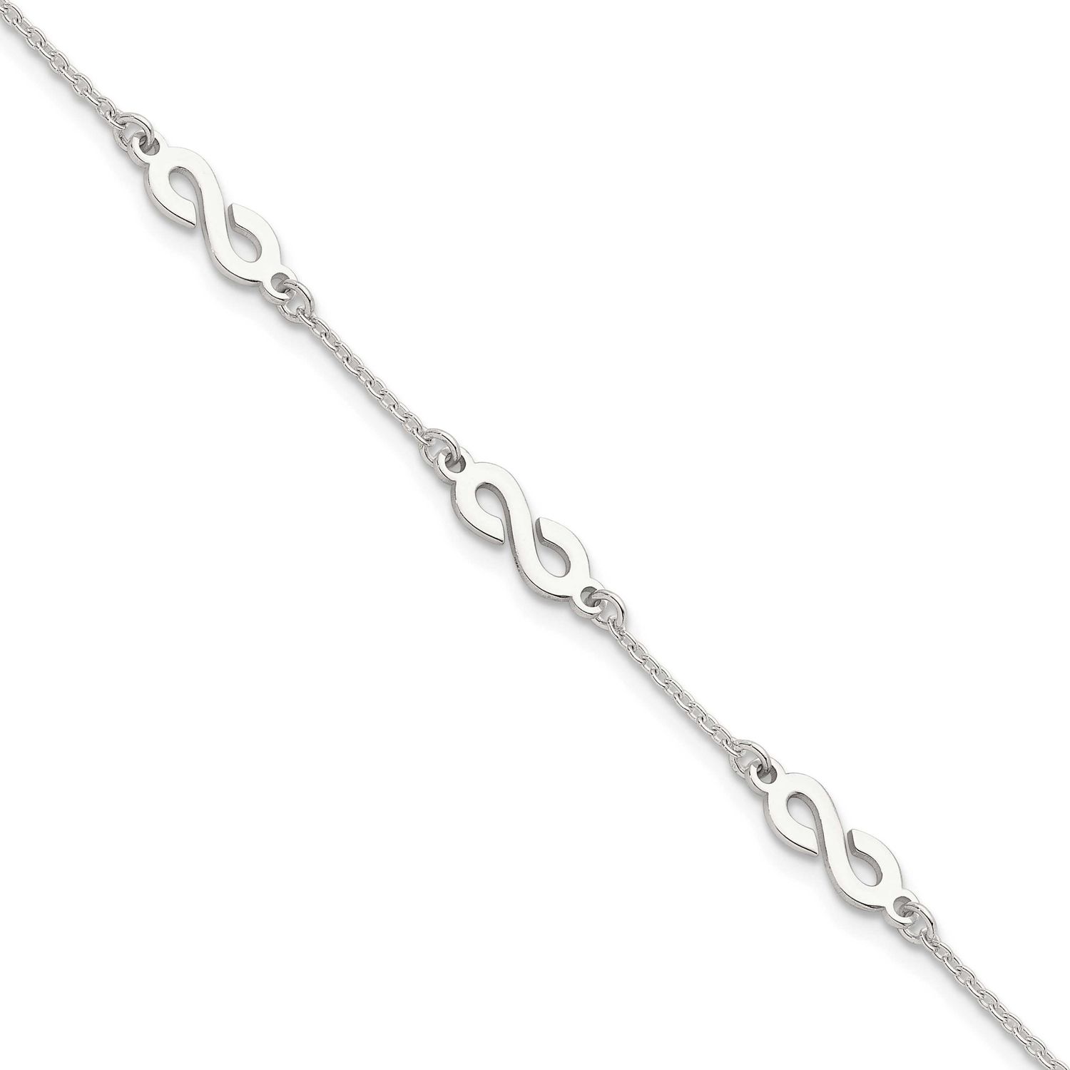 Infinity with 1 Inch Extension Bracelet Sterling Silver Polished, MPN: QG6836-7, UPC: