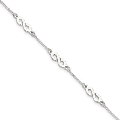 Infinity with 1 Inch Extension Bracelet Sterling Silver Polished, MPN: QG6836-7, UPC: