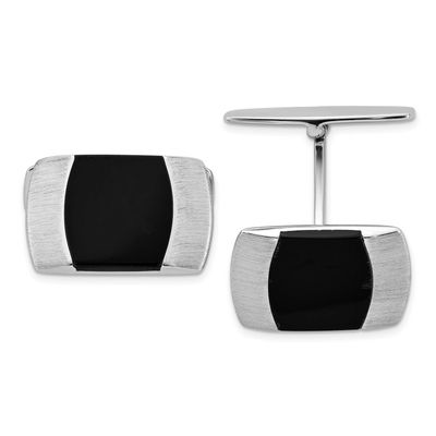 Brushed and Black Resin Cuff Links Sterling Silver Rhodium-Plated, MPN: QQ671, UPC: