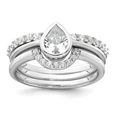 Polished Teardrop CZ 3 Ring Set Sterling Silver Rhodium-Plated, MPN: QR7738, UPC: