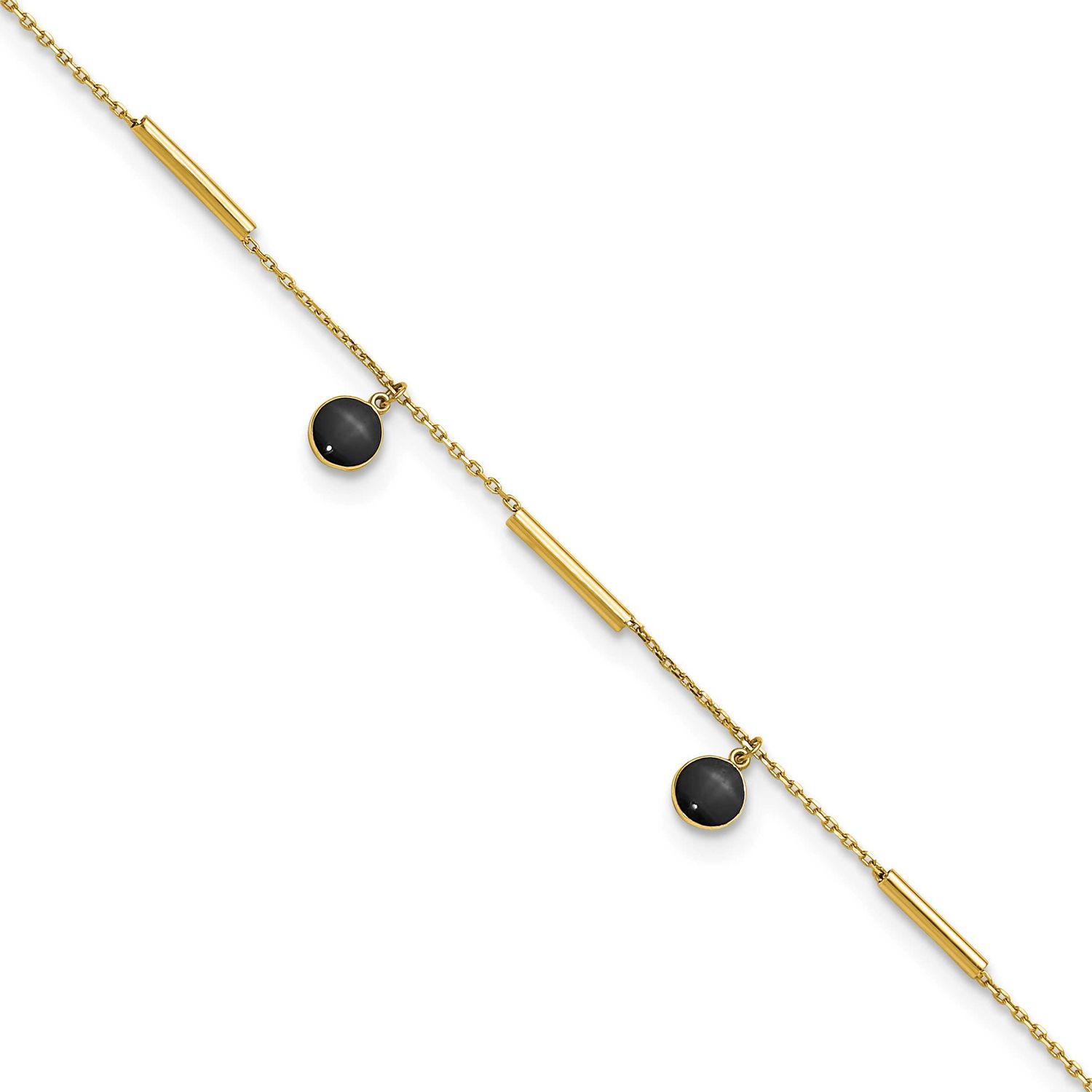 Onyx Dangles and Bars 9 Inch Plus 1 Inch Extension Anklet 14k Gold Polished, MPN: ANK374-9, UPC: