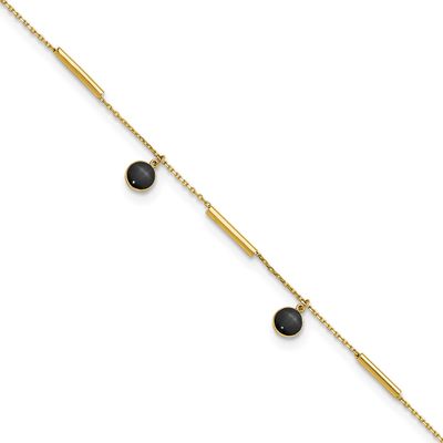 Onyx Dangles and Bars 9 Inch Plus 1 Inch Extension Anklet 14k Gold Polished, MPN: ANK374-9, UPC: