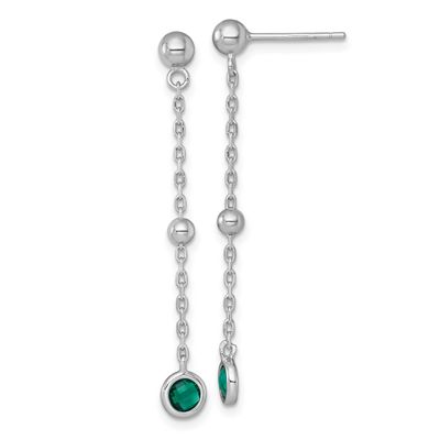 Green CZ Post Dangle Earrings Sterling Silver Rhodium-Plated Polished, MPN: QG7008E, UPC: