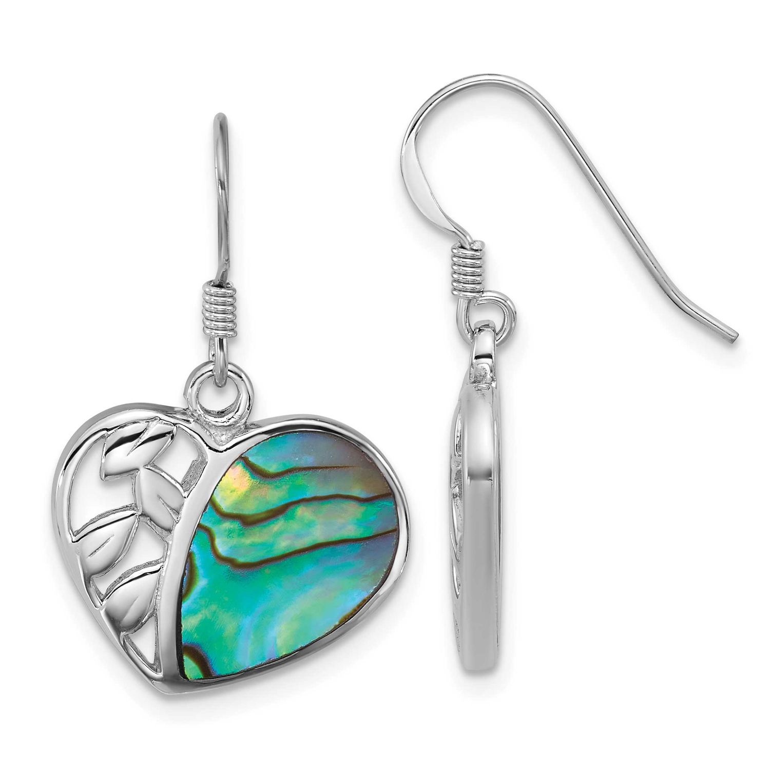 Polished Abalone Heart Dangle Earrings Sterling Silver Rhodium-Plated, MPN: QE18212, UPC: