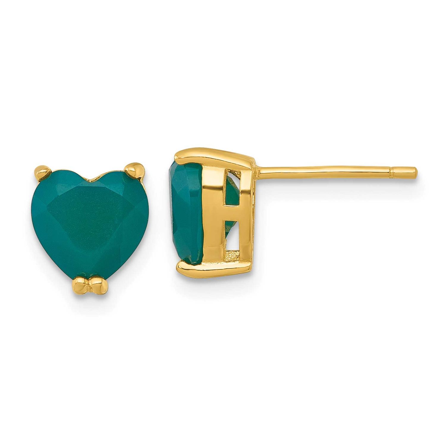 Green Chalcedony Heart Post Earrings Sterling Silver Gold-Tone, MPN: QG7191E, UPC: