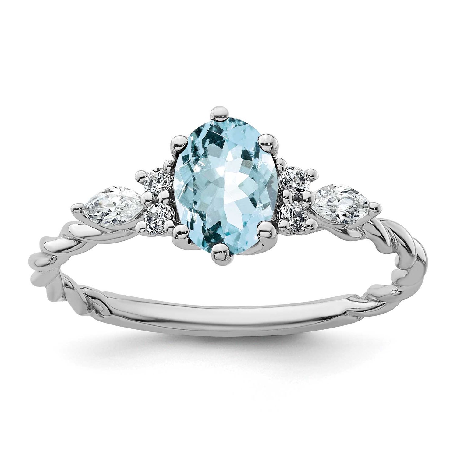 Polished Diamond and Aquamarine Twisted Ring 14k White Gold, MPN: RM9791-AQ-017-WAA, UPC: