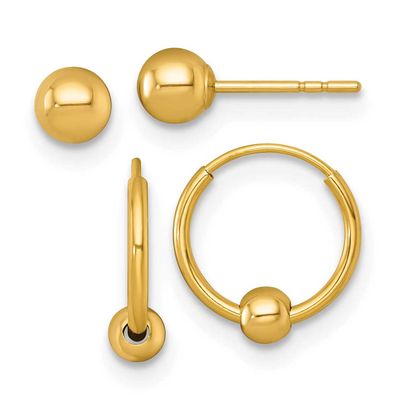Set of Two Post and Hoop with Bead Earrings 14k Gold Polished, MPN: YE2248SET, UPC: