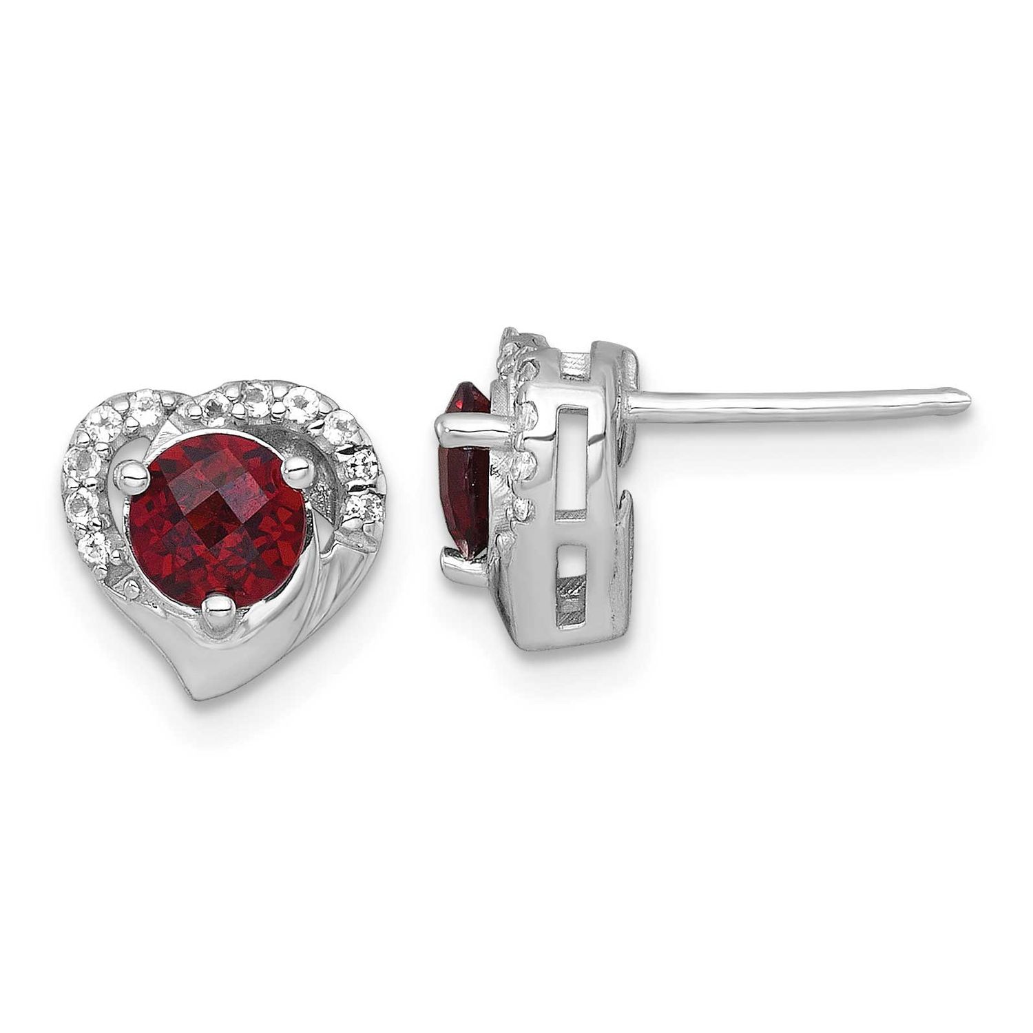 Polished Garnet and White Topaz Heart Post Earrings Sterling Silver Rhodium-Plated, MPN: QE18329GA,…