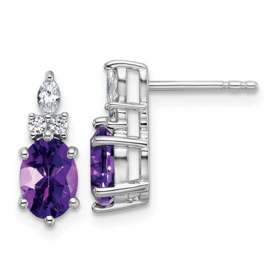 Polished Diamond and Amethyst Twisted Post Earrings 14k White Gold, MPN: EM9791-AM-017-WAA, UPC: