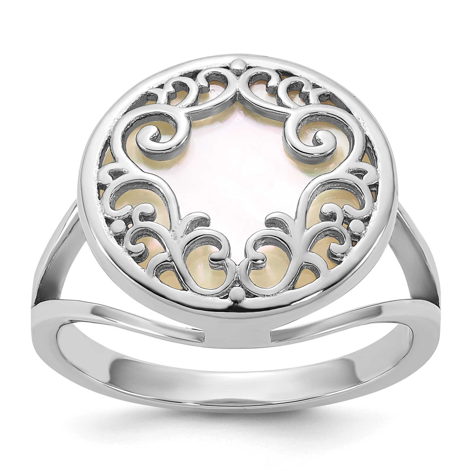 Filigree Mop Circle Ring Sterling Silver Rhodium-Plated Polished, MPN: QG6985R-7, UPC: