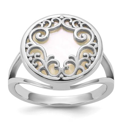 Filigree Mop Circle Ring Sterling Silver Rhodium-Plated Polished, MPN: QG6985R-7, UPC: